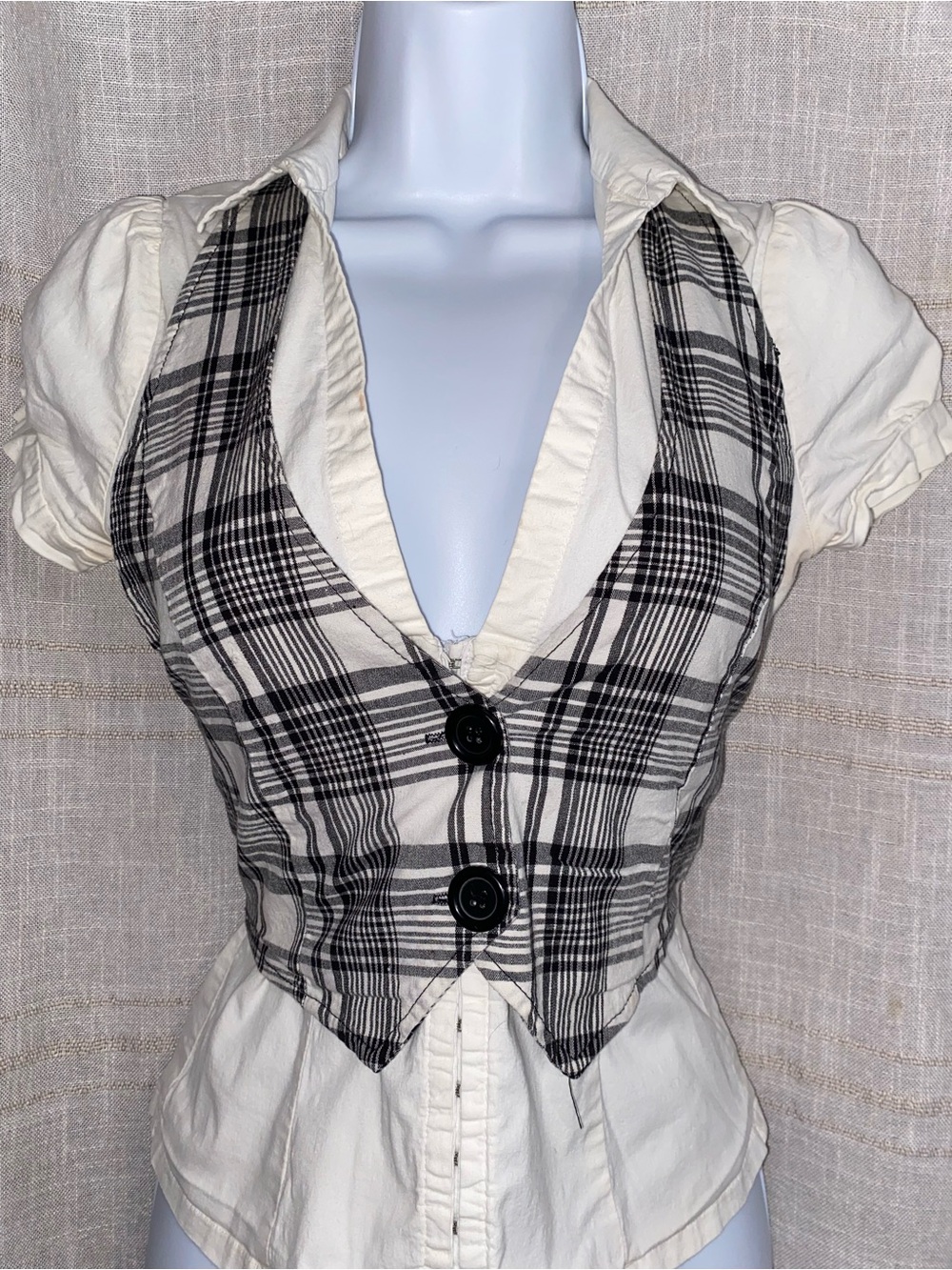 Vintage Lipsy Plaid Cropped Tie Back Halter Vest Waistcoat L